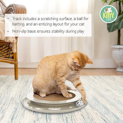Kitty City Round Swat Ball Track Cat Toy with Scratcher, Interactive Toy for Cats and Kittens, Tan - color: C) Large Scratcher