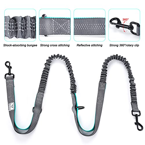 SHINE HAI Retractable Hands Free Dog Leash with Dual Bungees for 2 Dogs, Adjustable Waist Belt, Reflective Stitching Leash for Running Walking Hiking Jogging Biking Black - Gray - color: Gray