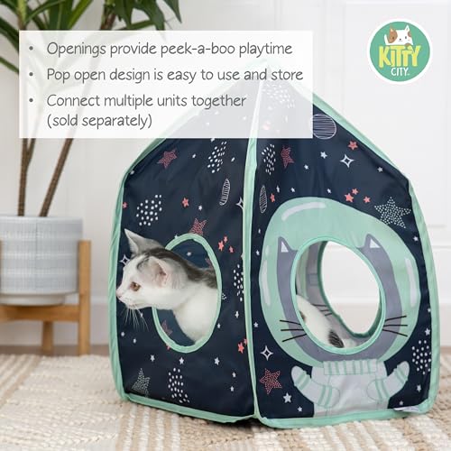 Kitty City Galactic Pop-Up Cat Play House, Collapsible Indoor Cat Hideout with Peekaboo Openings, Lightweight Foldable Cat Cube for Play & Lounging - color: N) Galactic Tent House