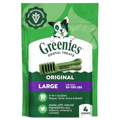 Greenies Veterinarian-Recommended Adult Natural Dental Dog Treats Large Size, Dog Dental Chews, Original Flavor, 6 oz. Pack, 4 Count - size: 4 Count (Pack of 1)