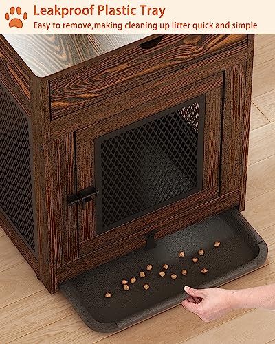 Dog Crate Furniture,Wooden Dog Crate End Table with Storage Drawer&Cushion&Tray, QC3.0 Wireless Charging,Dual USB,Medium Dogs Rustic Style - color: Rustic Brown, size: 28.5"L x 21.5"W x 30.5"H