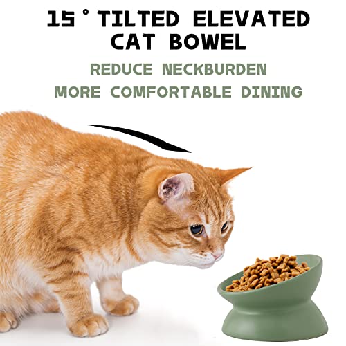 Ceramic Raised Cat Bowl, Cat Food Bowls Elevated Tilted, Ceramic Pet Bowl Whisker Friendly, Anti Vomit & Reduce Neck Burden for Food and Water (Green) - color: Green