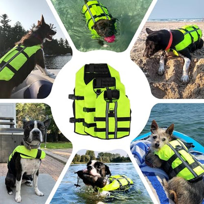 Neon Green Dog Life Jacket for Small Breed with Rescue Handle, High Visibility & Adjustable Pet Life Vest, Safety Buoyancy Vest for Swimming, Boating, Kayaking & Water Sports, S - size: Small