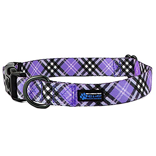 Max and Neo Plaid Pattern NEO Dog Collar - We Donate a Collar to a Dog Rescue for Every Collar Sold (Purple, Small) - color: Purple Plaid, size: Small