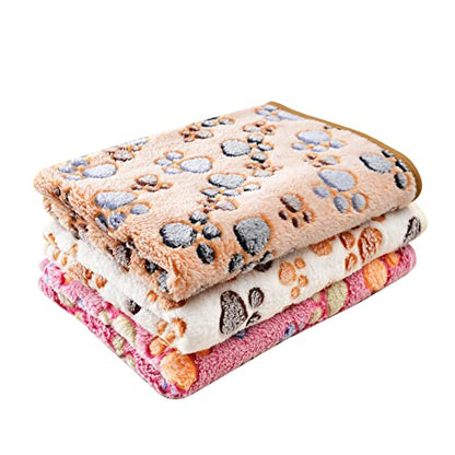 Doovid Pet Blanket Soft Fluffy Fleece Pet Mat Doggy Flannel Blanket Dog Cat Cute Paw Print Pet Blankets Brown Paw Medium(30''*20'') - color: Brown Paw, size: Medium(30''*20'')