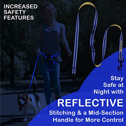 Hands-Free Leash for Small to Large Dogs 5ft - Heavy Duty Adjustable Waist Belt, Padded Handles, Reflective Stitching, Satin Carry Bag for Walking, Running, Hiking - color: Blue/Yellow