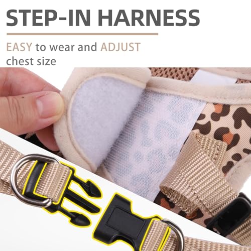 PUPTECK Dog Harness and Leash Set for Small Medium Dogs No Pull Step-in Soft Mesh Puppy Cat Vest Harnesses Reflective at Night, Brown Leopard Print, L - color: #3 LightBrown(Leopard), size: L(CHEST 18"-20", 16.5-22 lbs)