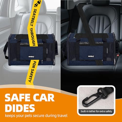 Cat Carrier Soft-Sided Travel Bag for Medium to Large Cats Over 15lbs, Small Dog Carrier Crate Top Entry Breathable Mesh Puppy 12 Pounds, Pet Rabbit Carrying Cage Kennel Collapsible Navy - color: Navy