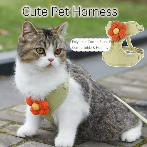 Cute Small Dog Harness with Daisy Embroidery, Breathable Dog Vest Adjustable Pet Puppy Harness Suitable for Walking, Running, Training, Everyday Wear - color: Green, size: S
