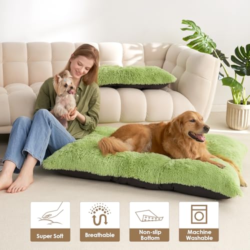 EHEYCIGA Fluffy Dog Crate Bed for Small Dogs, Plush Faux Fur Crate Pad, Calming Anti Anxiety Small Dog Bed, Washable Soft Warm Mat with Non-Slip Bottom, Green - color: Green, size: 23.6 x 17.5