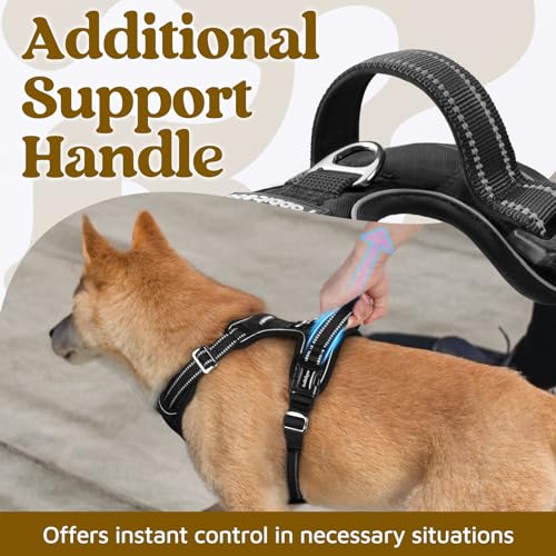 rabbitgoo Dog Harness Medium Sized, No Pull Dog Vest with 3 Buckles, Adjustable Soft Padded Pet Harness with Easy Control Handle and Reflective Strips, Black, M - color: Black, size: Medium