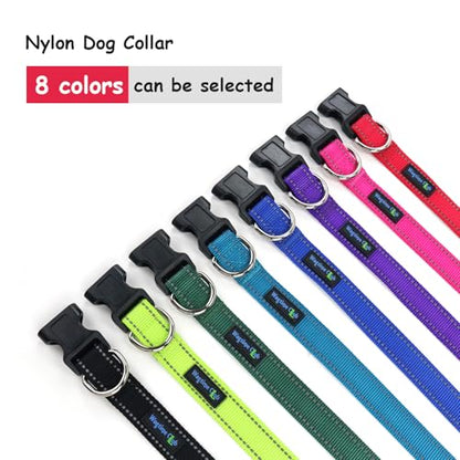 Wagtime Club Reflective Dog Collar with Buckle Quick Release Adjustable Nylon Collar for Small Medium Large Dogs (Large, Bright Blue) - color: Blue, size: l