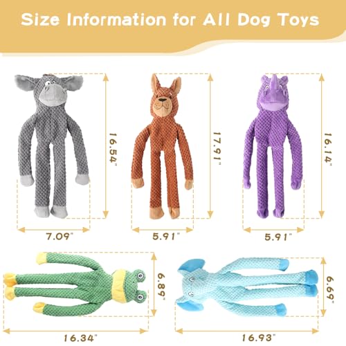 5 Pack Dog Squeak Toys, Durable Plush Chew Toys for Small, Medium & Large Dogs for Teething & Interactive Play - color: brown/white/grey/green