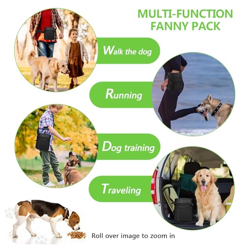 kissleaf Dog Treat Pouch with Magnetic Closure, Treat Pouches for Pet Training, Large Dog Treat Training Pouch and Dog Clicker, Dog Training Treat Pouch Built-in Poop Bag Dispenser, Hands-Free Snack - color: Black