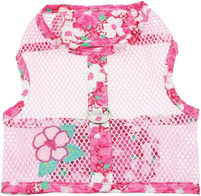 Cool Mesh Dog Harness - Dog Vest for Pets, Simple Step in and Go Design, Harness for Dogs with Leash, Hawaiian Hibiscus Pink, Medium by Doggie Design - size: Medium