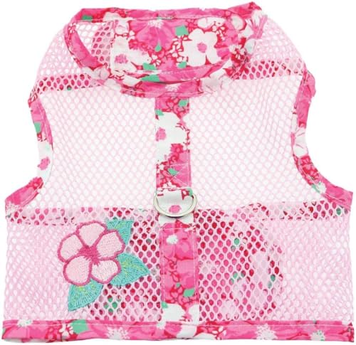 Cool Mesh Dog Harness - Dog Vest for Pets, Simple Step in and Go Design, Harness for Dogs with Leash, Hawaiian Hibiscus Pink, Medium by Doggie Design - size: Medium