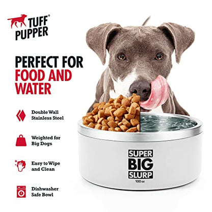 Tuff Pupper 100 oz Heavy Duty Insulated Stainless Steel Dog Bowl for Large Dogs, Non-Slip Base, Dishwasher Safe - color: Snow White, size: 100oz