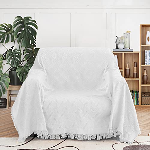 MEETSKY White Couch Cover Sofa Covers Slipcover for Loveseat Recliner Chair Futon, Washable Protector Thick Breathable Fabric, Living Room/Bedroom Decoration (71"x 91", Medium, White) - color: White, size: 71" x 91" | Medium