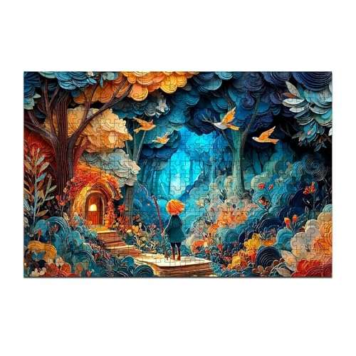 300 Pieces Jigsaw Puzzles for Adults, Paper Quilling Magical Forest Art Puzzle, Stress Relief Memory Training Brain Teaser Puzzle 15.7x11 Inch - color: Wooden Puzzle11, size: 300 Piece pcs