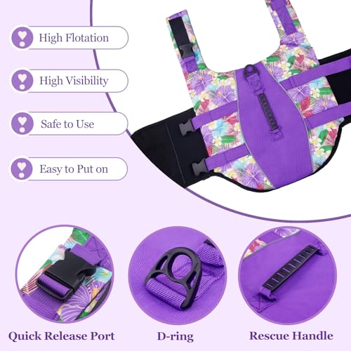 Dog Life Jacket Large, High Flotation Dog Life Vest for Swimming Boating, Hawaiian Reflective Puppy Swim Vest, Adjustable Safety Dogs Floating Vests with Superior Buoyancy and Rescue Handle