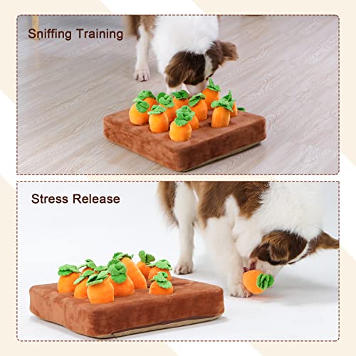 Interactive Dog Toys，Carrot Snuffle Mat for Dogs Plush Puzzle Toys 2 in 1 Non-Slip Nosework Feed Games Pet Stress Relief with 12 Carrots - style: NORMAL