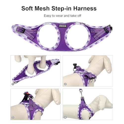 Mercano Soft Mesh Dog Harness and Leash Set, Step-in Reflective Breathable Lightweight Vest Harnesses with Safety Buckle for Small Dogs, Cats (XS, Purple) - color: Purple, size: XS (Chest: 11.2"-13.2")