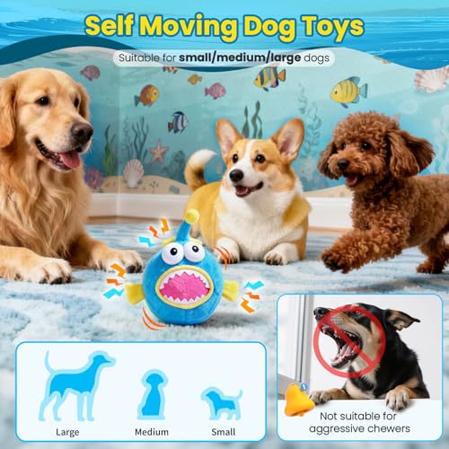 Interactive Dog Toys, Self Moving Dog Toy to Keep Them Busy, Electronic Vibrating Dogs Toy/Squeaky Bouncing Ball for Small Medium Large Dogs with Jumping Music Mode (Lanternfish) - color: Lanternfish