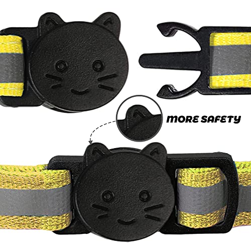 2 Pack Reflective Cat Collar Breakaway with Bell,Personalized Kitten Collars,Adjustable Safety Buckle Collar for Male Cats Girls & Boys (Yellow) - color: Yellow