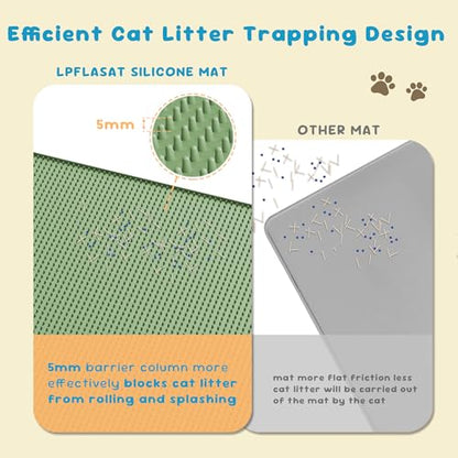 Cat Litter Mat, (33" X 21") Silicone Litter Trapping Mat - Waterproof/Urine Proof, Litter Box Mat - Keep the Floor Clean Green - color: Green, size: L