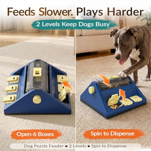 Dog Puzzle Toy, Large Size, 2 Levels of Challenge, Paw-Activated Rolling Treat Dispenser, Slow Feeder & Mental Stimulation for Small/Medium Dogs Enrichment Toys