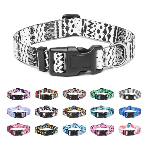 Mercano Adjustable Dog Collar - Special Design Patterns, Soft Nylon Comfortable Durable Pet Collar for Small Medium Large Dogs (XS, Black White B) - color: Black White B, size: Extra Small