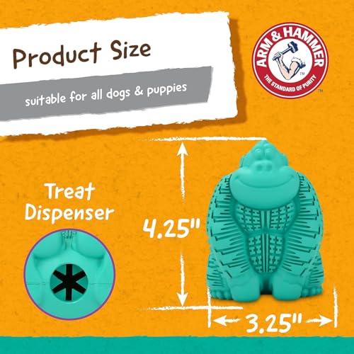 Arm and Hammer for Pets Super Treadz Gorilla Dental Chew Toy for Dogs - Reduces Plaque and Tartar Without Brushing, Baking Soda Infused, Dishwasher Safe, Dogs Up to 35 Lbs - 3 Pack - size: Large (Pack of 3), style: Gorilla