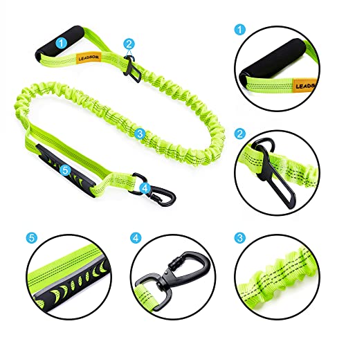 6FT Highly Reflective Heavy Duty Elastic Bungee Medium and Large Dog Leash Shock Absorbing with Comfortable Padded Handle and Traffic Handle Suitable for Training - color: Green