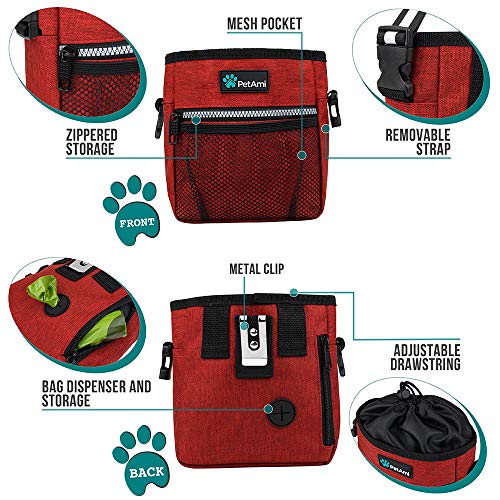 PetAmi Dog Treat Pouch, Pet Treat Pouch for Training, Dog Walking Bag Holder for Kibbles, Pet Food Toy, Dog Trainer Essentials Supplies, Poop Bag Dispenser, 3 Ways to Wear (Red) - color: Heather Red