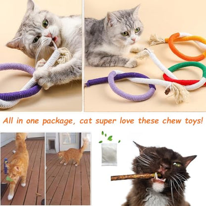 Cat Toys Chew Ropes, Silvervine Sticks Catnip Rope Toys with Refillable Natural Catnip for Cats Dental Care, Safe Teeth Cleaning Toy for Indoor Cat Kitty Kicker Toy Interactive Catnip Kitty Toys - color: 10PCS