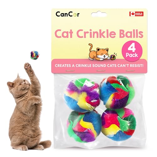 Crinkle Cat Toy Balls 4 Pack | Soft Cat Crinkle Toys for Indoor Cats & Kittens | Food-Grade Acetate Safer Than Mylar | Made in Canada - style: 4 Pack
