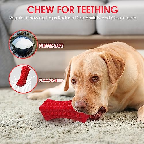Indestructible Squeaky Dog Toy – Tough Rubber Chew Toy for Aggressive Large Dogs, Durable and Safe for Interactive Play - color: Red