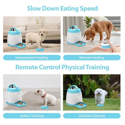 PETGEEK Automatic Dog Treat Dispenser, Puzzle Memory Training Activity Toy- IQ Training Dog Button Feeder, Remote Button Treat Dispenser for Dogs (Upgrade Blue)