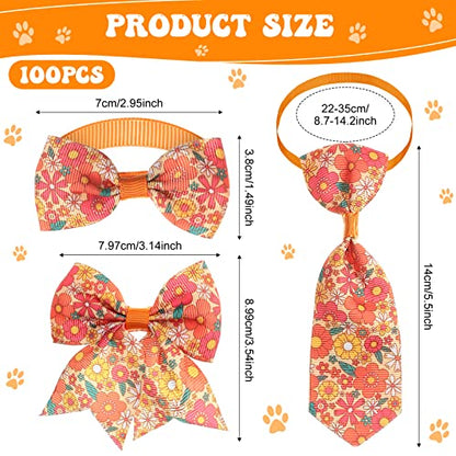 Reginary 100 Pieces Dog Bow Tie Collar Set Include 40 Dog Neckties, and 30 Puppy Bowties, 30 Collar Flowers, Adjustable Pet Ties Grooming for Small Medium Cats Pets Supply(Flower) - style: Flower