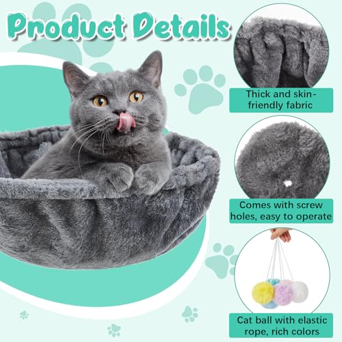 Dansydaisy 3 Pack 13" Large Cat Tree Hammock Basket Bed Lounger Tower Replacement Parts with 6 Pcs Hanging Elastic Strings Pom Pom Toys, Cat Tree Accessories Hammock Attachment (Gray) - color: Gray, size: 13"