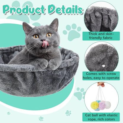 Dansydaisy 3 Pack 14.6" Large Cat Tree Hammock Basket Bed Lounger Tower Replacement Parts with 6 Pcs Hanging Elastic Strings Pom Pom Toys, Cat Tree Accessories Hammock Attachment (Gray) - color: Gray, size: 14.6"