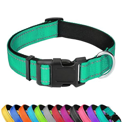 Reflective Dog Collar, Adjustable Soft Neoprene Padded Nylon Pet Collars with Buckle for Small Dogs, Grass Green,S - color: Grass Green, size: Small