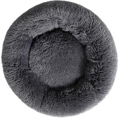 Plush Donut Cat Bed and Dog Bed Round Calming Pet Beds Fluffy Rabbit Cave Warm Dog Couch Non Slip Bottom for Pets Up to 10KG - size: 23.6INCH