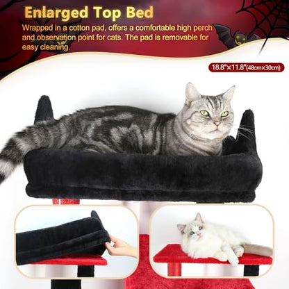 Globlazer Gothic Cat Tree Tower with Scratching Post for Indoor Cats, 53inch Tall Plush Multi-Level Cat Climbing Tower Condo with Large Hammock, Spacious Cat Cave, Padded Top Perch, F53, Red Black - color: Red Black