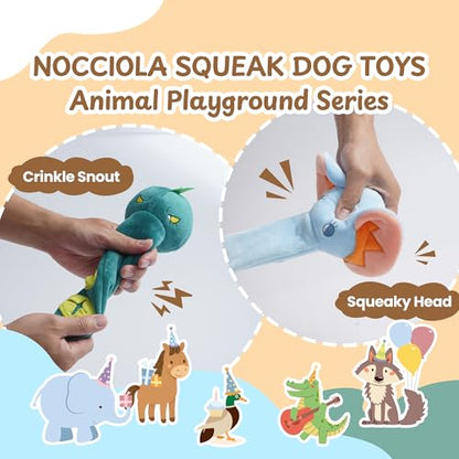 Nocciola Dog Squeak Toys 5pcs, Dog Toys to Keep Them Busy for Aggressive Chewers, Hide and Seek Crinkle Dog Toy for Large Dogs, Long Face Wild Animals Playground Series - style: 5Pcs