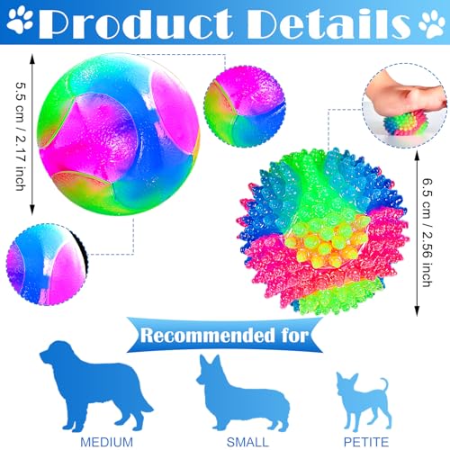 2 Pieces 2.5" Light up LED Dog Toy Ball Elastic Flashing Glowing Interactive Toy Pet Color Ball Bounce-Activated for Small Medium Dogs and Puppies(Classic Style)