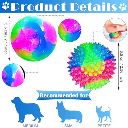 2 Pieces 2.5" Light up LED Dog Toy Ball Elastic Flashing Glowing Interactive Toy Pet Color Ball Bounce-Activated for Small Medium Dogs and Puppies(Classic Style)
