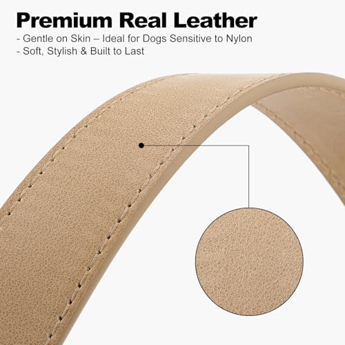 Plutus Pet Genuine Leather Dog Collar – Adjustable Pet Collar with Quick Release Metal Buckle, Soft Real Leather for Small Medium Large Dogs, Heavy Duty & Skin-Friendly (Beige, XS) - color: Beige, size: XS