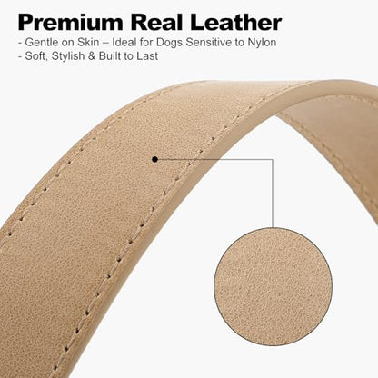 Plutus Pet Genuine Leather Dog Collar – Adjustable Pet Collar with Quick Release Metal Buckle, Soft Real Leather for Small Medium Large Dogs, Heavy Duty & Skin-Friendly (Beige, XS) - color: Beige, size: XS