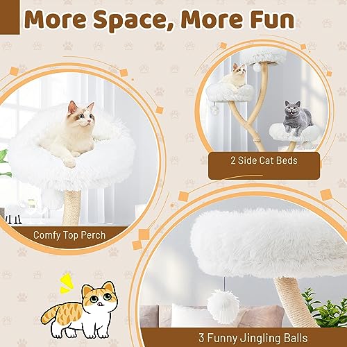 Tangkula Tall Cat Tree, 70 Inch Multi-Level Large Cat Tower with 3 Warm Perches, 3 Jingling Balls, Sisal Scratching Posts & Board, Modern Cat Tree for Indoor Cats Large Adult - color: White